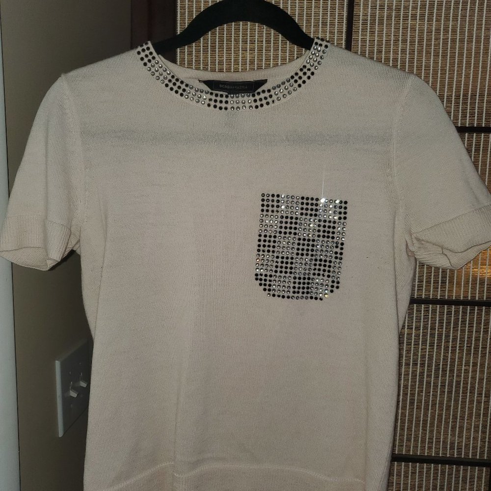 BCBG Short Sleeve Embellished Sweater